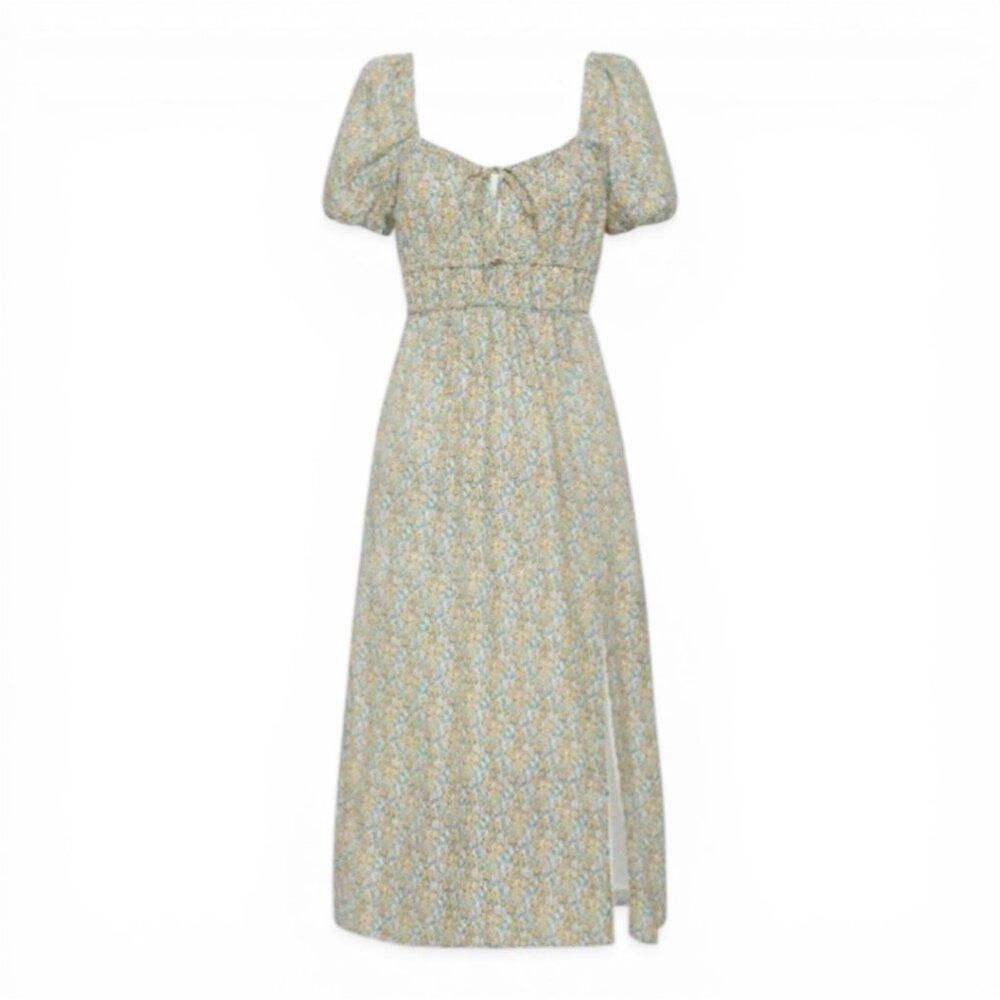 Faithfull The Brand Terina Midi Dress Sabinosa Floral Blue Smocked Size 6 - Picture 4 of 11